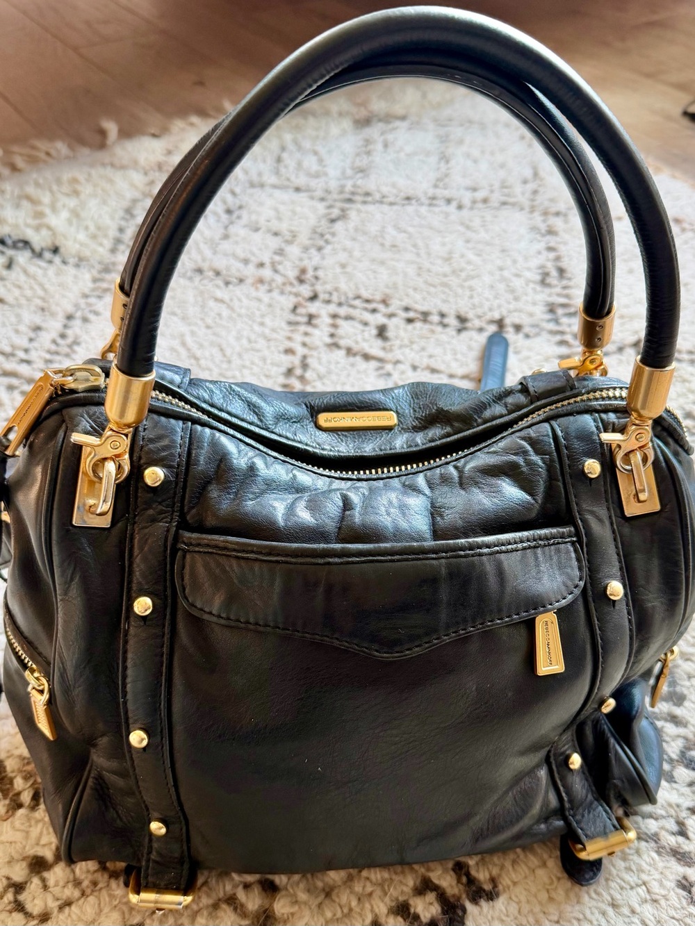 Rebecca Minkoff Black Leather Shoulder Bag with Gold Hardware - Picture 2 of 6